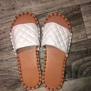 White slide on sandals